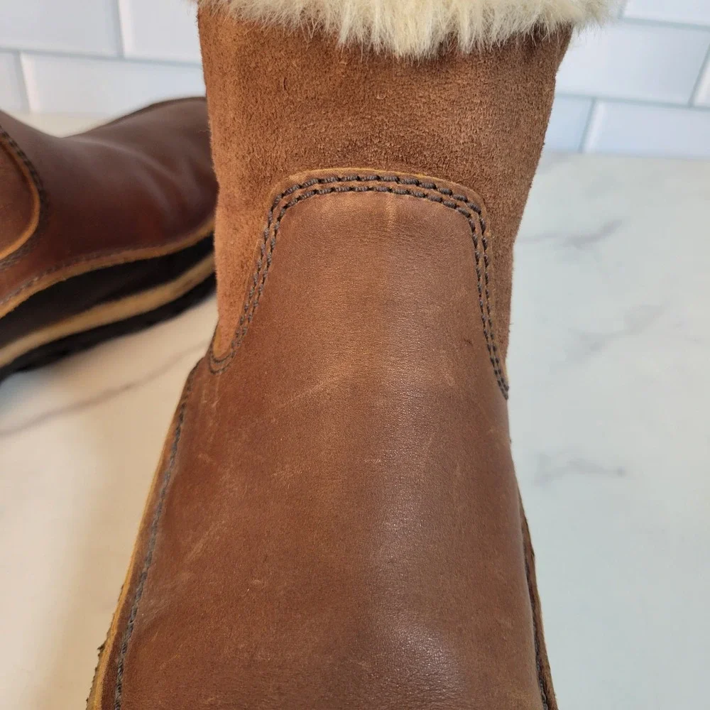 Merrell Womens Boots Tremblant Pull On Polar Oak Brown Fur Lined Size 9